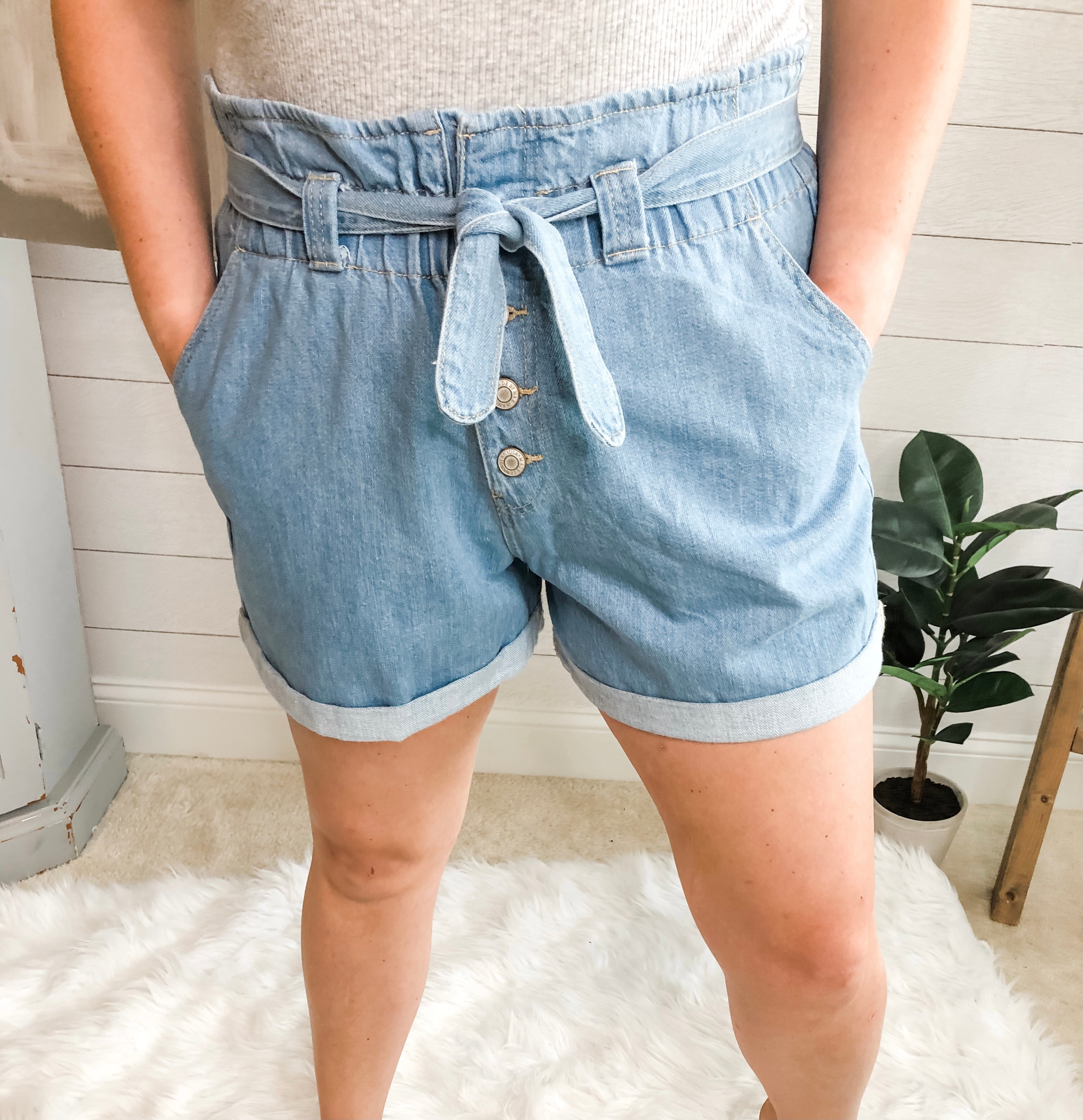 Plus size paperbag denim fashion shorts