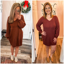 Load image into Gallery viewer, Dark Burgundy V Neck Sweater Dress
