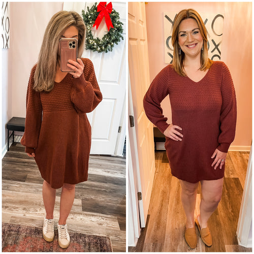 Dark Burgundy V Neck Sweater Dress