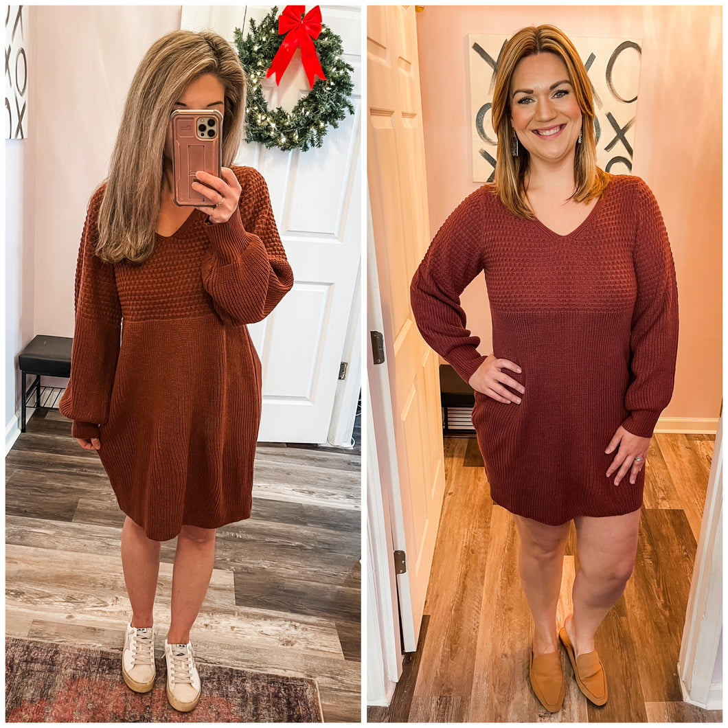 Dark Burgundy V Neck Sweater Dress