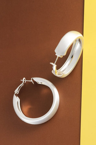 Brushed Silver Colored Hoop Earrings