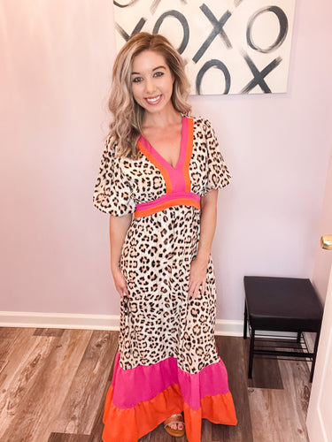 Leopard & Pink/Orange Maxi Dress