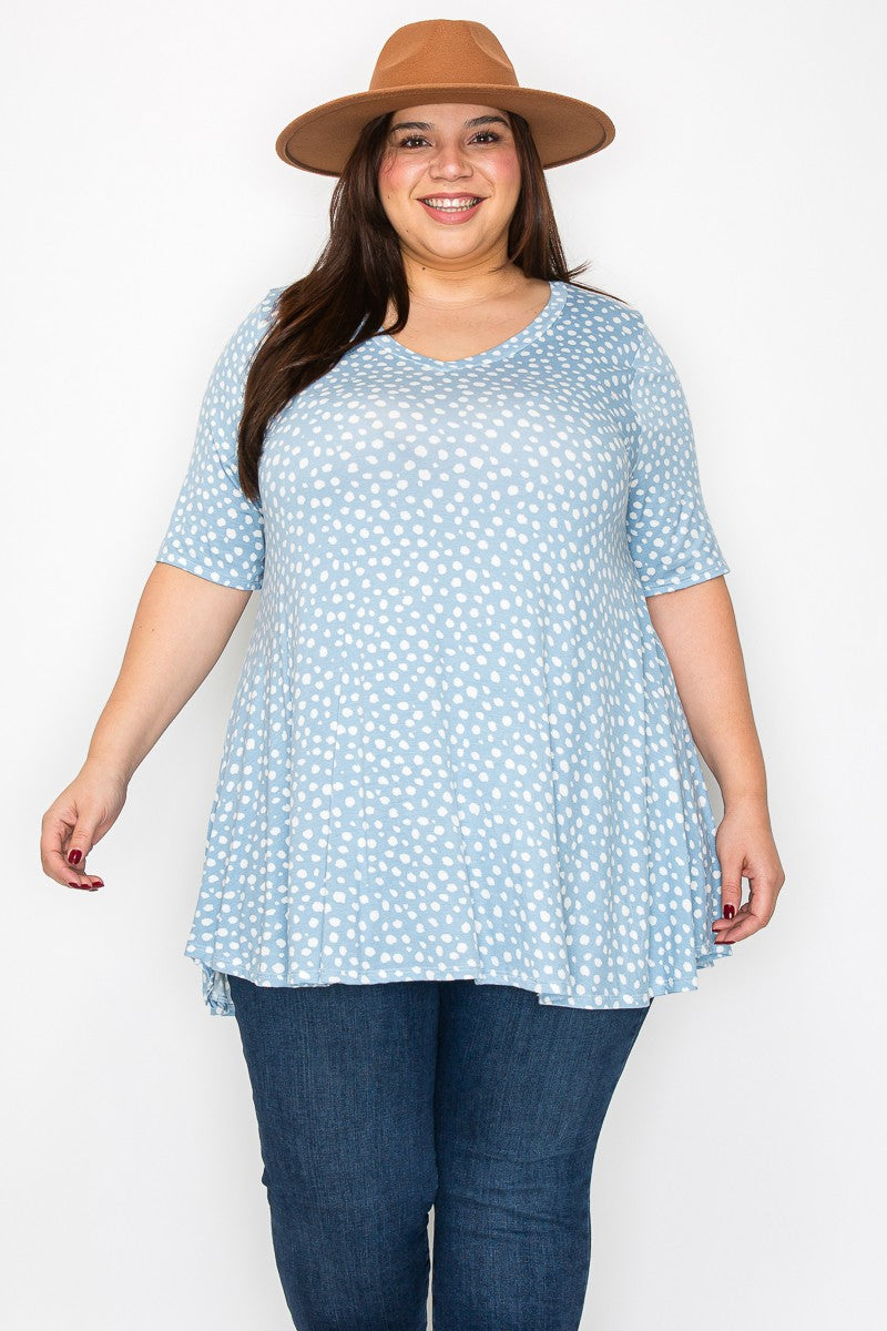 (Sizes: 3XL-5XL) Plus Size Light Blue Cheetah Print Top