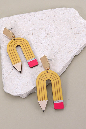 Wooden U Shaped Pencil Earrings