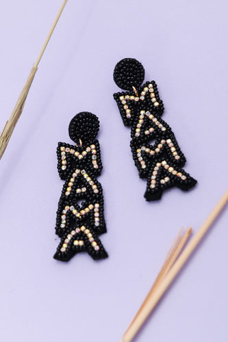 Black Beaded Mama Earrings