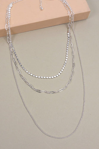 Multi Layered Chain Silver Colored Necklace