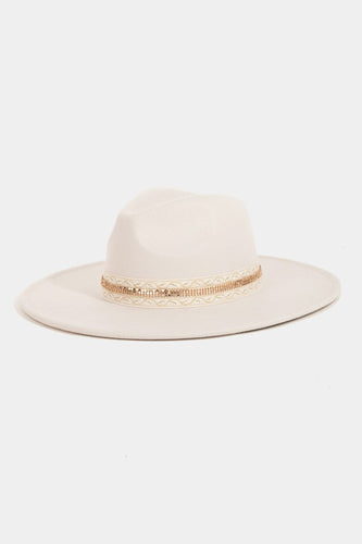 Gold & Embroidered Ribbon Ivory Hat