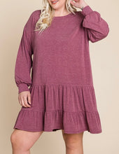 Load image into Gallery viewer, Plus Size Dusty Burgundy Babydoll Tiered Ruffle Dress
