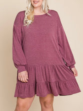 Load image into Gallery viewer, Plus Size Dusty Burgundy Babydoll Tiered Ruffle Dress
