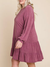 Load image into Gallery viewer, Plus Size Dusty Burgundy Babydoll Tiered Ruffle Dress
