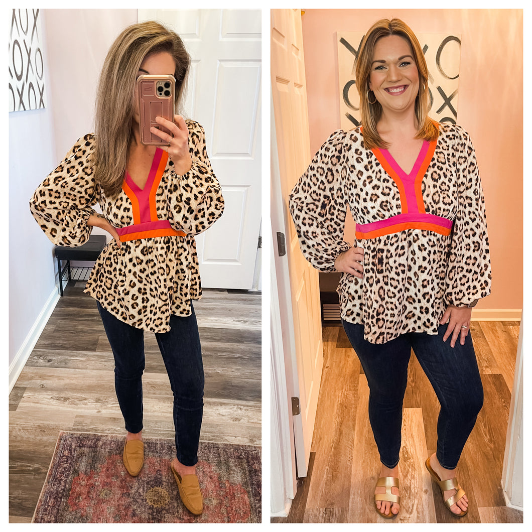 Leopard & Pink/Orange Long Sleeve Top