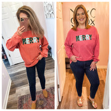 Load image into Gallery viewer, Merry Christmas Ribbed Pink Oversized Sweater
