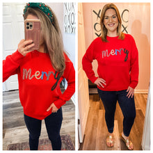 Load image into Gallery viewer, Colored Tinsel Merry Red Sweater
