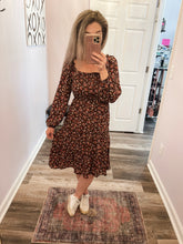 Load image into Gallery viewer, Burgundy &amp; Floral Smocked Long Sleeve Tiered Dress
