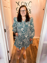 Load image into Gallery viewer, Plus Size Green &amp; Cream Floral Dress (Sizes: 1XL-4XL)
