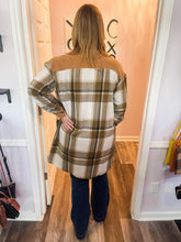 Load image into Gallery viewer, Long Brown Plaid Button Down Shacket
