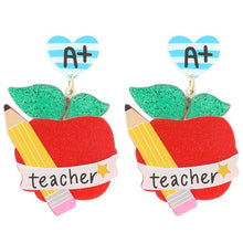 Load image into Gallery viewer, Apple Teacher Pencil Earrings
