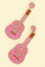 Load image into Gallery viewer, Rhinestone &amp; Pink Guitar Long Earrings
