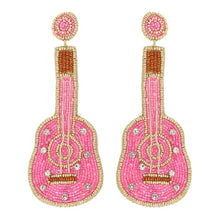 Load image into Gallery viewer, Rhinestone &amp; Pink Guitar Long Earrings
