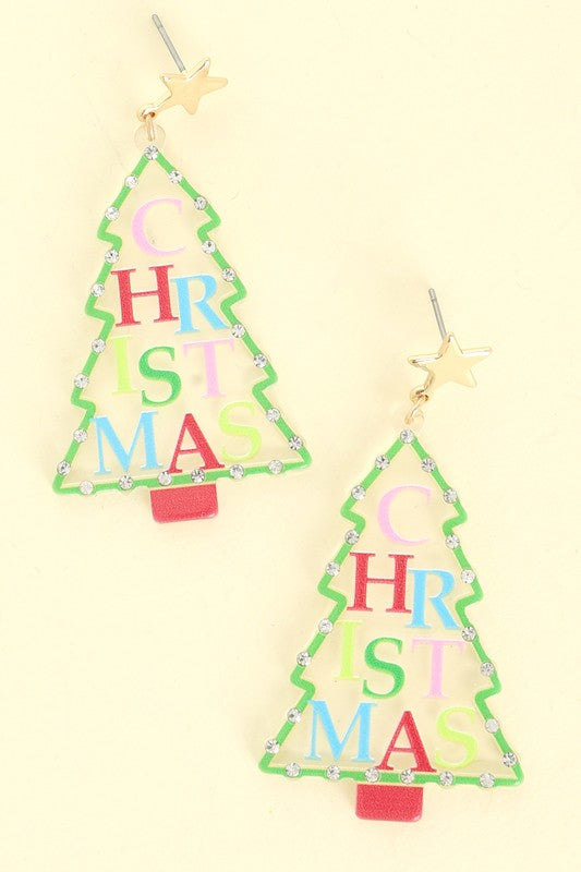 Clear Christmas Tree Gold Star Post Earrings