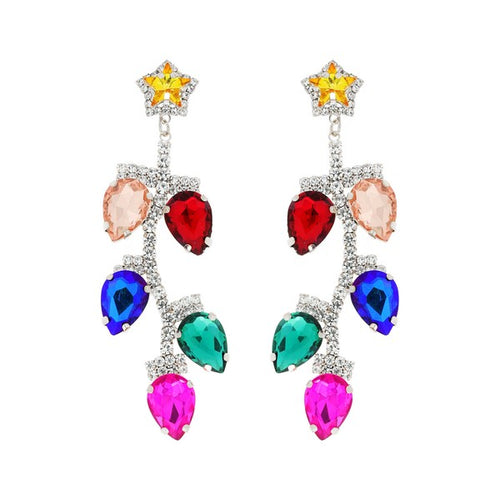 Silver Colored Multi Colored Christmas Lights Earrings