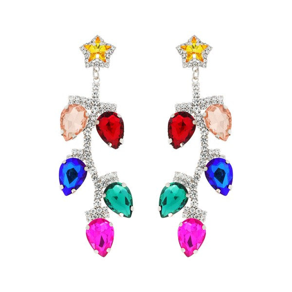 Silver Colored Multi Colored Christmas Lights Earrings