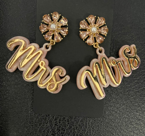 Pink & Gold Colored Mrs. Earrings