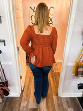 Load image into Gallery viewer, Plus Size Pumpkin Spice Swiss Dot Top (Sizes: 1XL-4XL)
