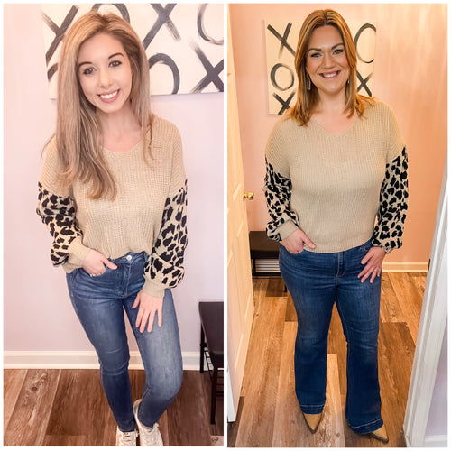 Khaki Leopard Print Sleeve Sweater