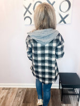 Load image into Gallery viewer, Black &amp; Off White Plaid Hooded Buttoned Down Shacket
