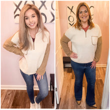 Load image into Gallery viewer, Brown &amp; Ivory Color Block Zip Up Pullover
