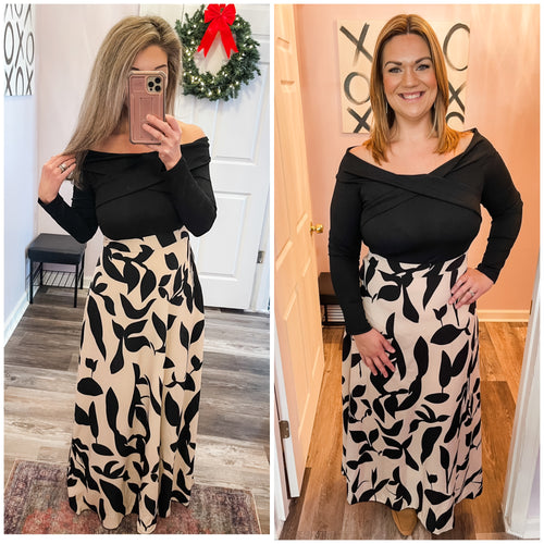 Black & Ivory Floral Print Off Shoulder Maxi Dress