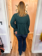 Load image into Gallery viewer, Plus Size Green Textured Peplum Top (Sizes: 1XL-4XL)
