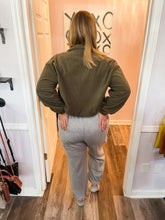 Load image into Gallery viewer, Cropped Olive Zip Up Drawstring Jacket
