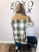 Load image into Gallery viewer, Long Brown Plaid Button Down Shacket
