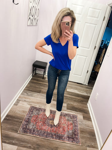 Royal Blue V-Neck Jersey Top