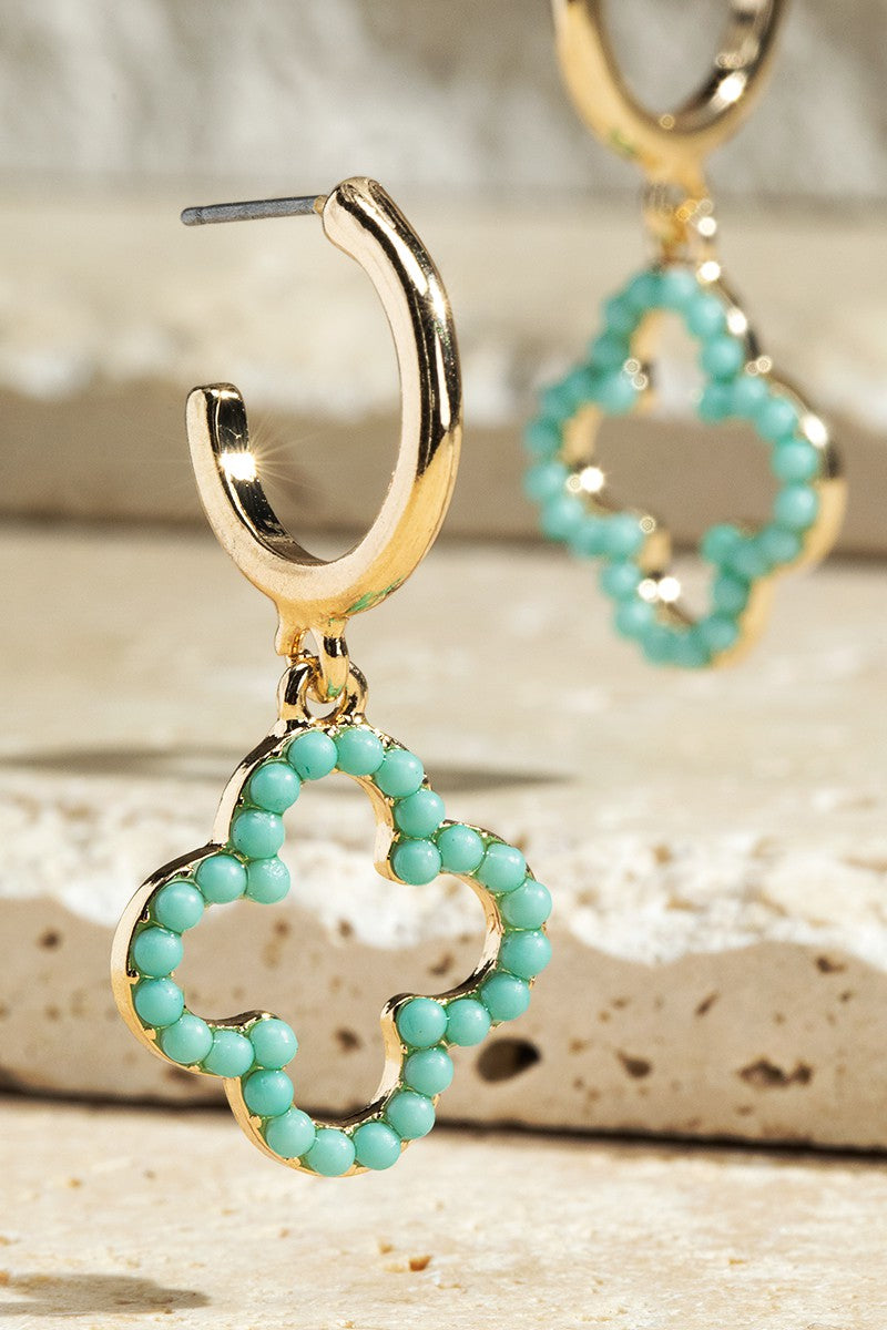 Turquoise Clover Beaded Earrings