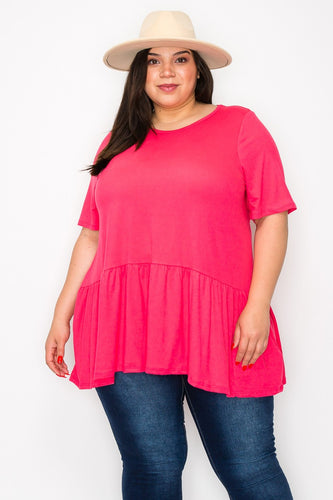 (Sizes: 3XL-5XL) Plus Size Hot Pink Babydoll Top