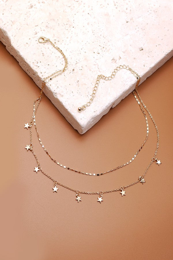 Gold Colored Double Layer Star Necklace