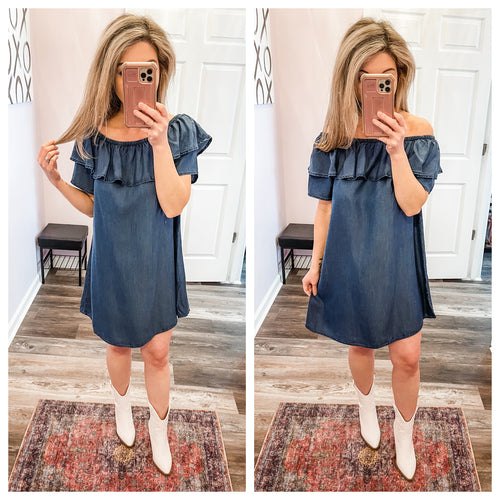 Dark Wash Chambray Dress (On OR Off Shoulder Dress)