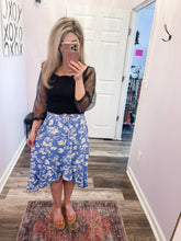 Load image into Gallery viewer, Blue &amp; White Floral Hi Low Skirt
