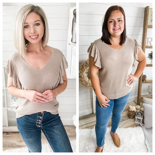 Khaki Ruffled Sleeve Knit Top