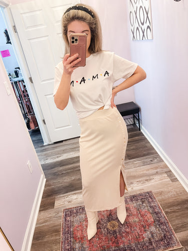 Oatmeal Buttoned Midi Skirt