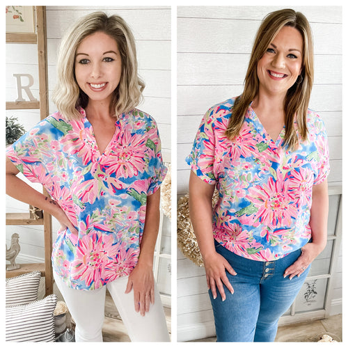 Lilly Inspired Floral V Neck Lightweight Top