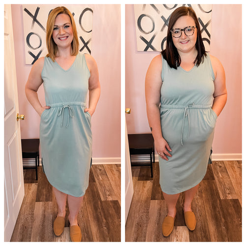 Plus Size Dusty Green Drawstring Dress