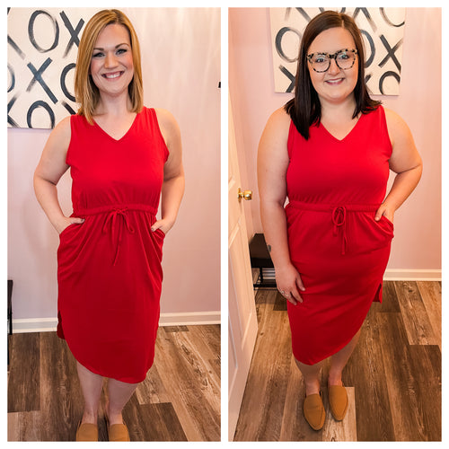 Plus Size Red Drawstring Dress