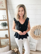 Load image into Gallery viewer, Black Ruffled Peplum Top
