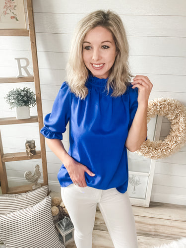 Royal Blue Ruffled Neckline Top