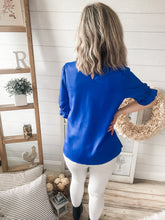 Load image into Gallery viewer, Royal Blue Ruffled Neckline Top
