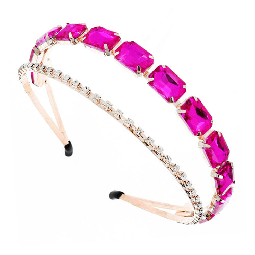 Fuchsia Gemstone and Crystal Double Band Headband